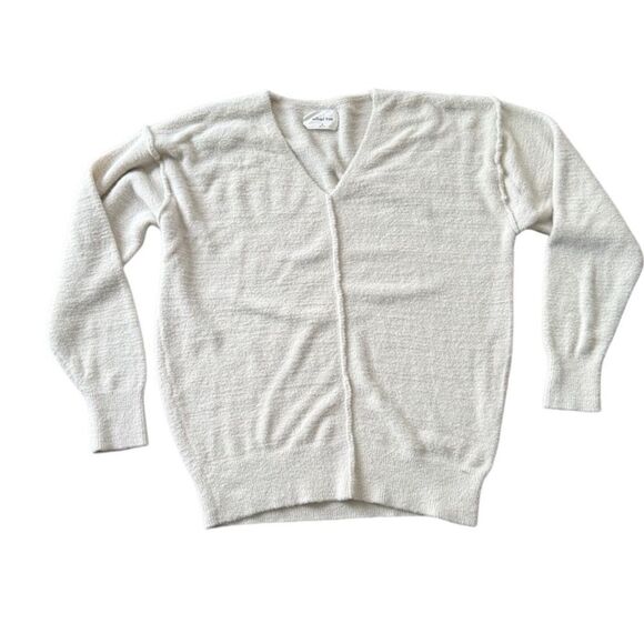 Aritzia Wilfred Free Hush Knit V Neck Sweater Birch White Oversized Medium - Picture 2 of 5